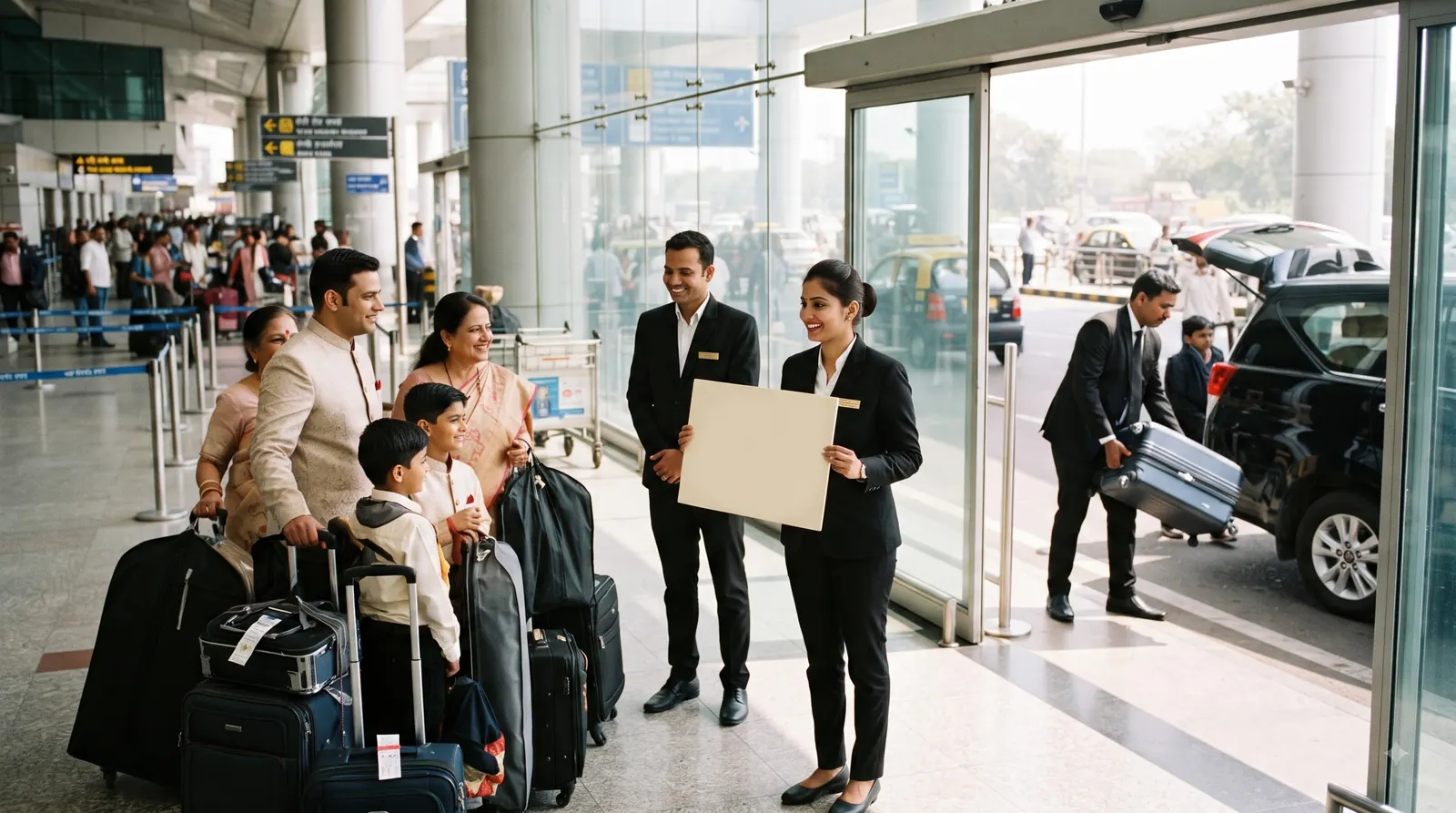 A Plan it Better host welcoming wedding guests at the airport